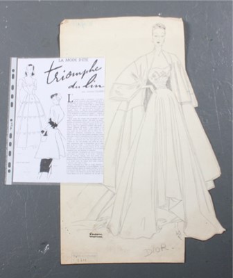 Lot 132 - Seven Façon-Marrec designs for Dior, 1947-48,...