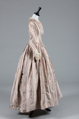 Lot 88 - A fine striped taffeta bridal gown and bonnet,...