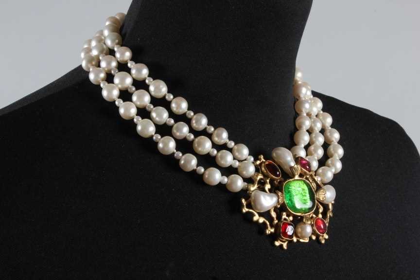 Lot 29 - A Chanel triple strand pearl choker necklace