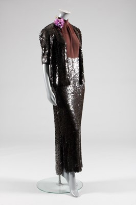 Lot 101 - A Ventura brown sequined evening ensemble,...