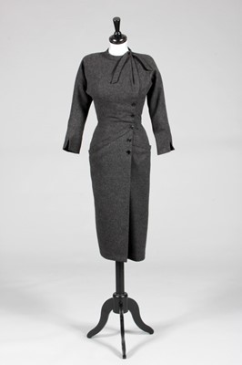 Lot 134 - A Madame Grès couture steel grey wool day...