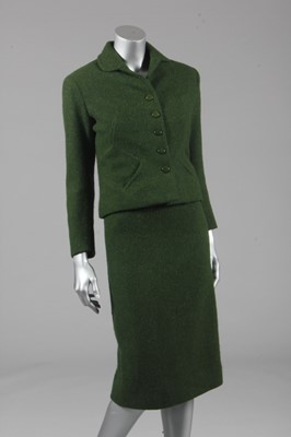 Lot 133 - A Jean Desss couture forest green tweed day...