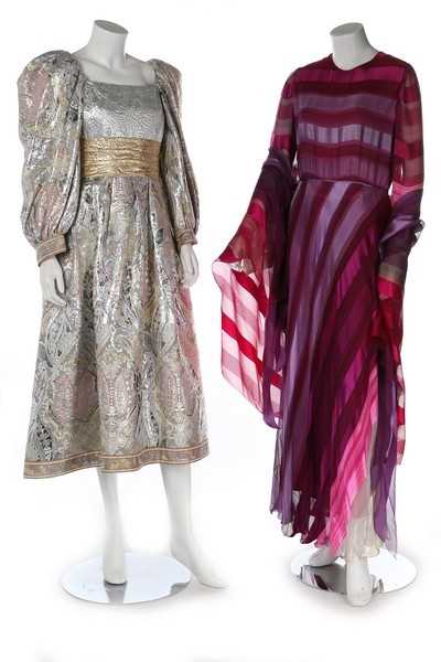 Lot 273 - Seven designer evening dresses, 1970s-80s,...