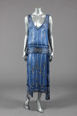 Lot 102 - A blue chiffon flapper dress, early 1920s,...