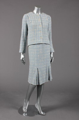 Lot 128 - A Chanel boutique pale blue and white tweed...