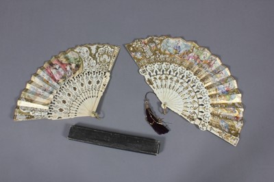 Lot 173 - Two printed hand coloured fans, circa 1860,...