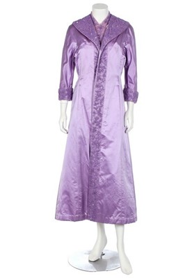 Lot 246 - An elaborately-beaded lilac satin and chiffon...