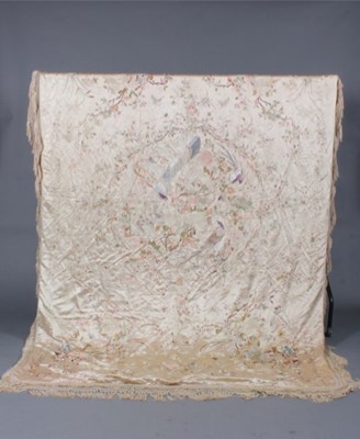 Lot 225 - An embroidered satin coverlet, Cantonese,...