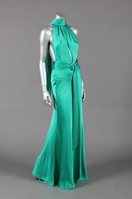 Lot 236 - A Lancetti couture jade-green satin evening...