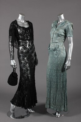 Lot 242 - Three 1930s evening gowns, of blue and silver...