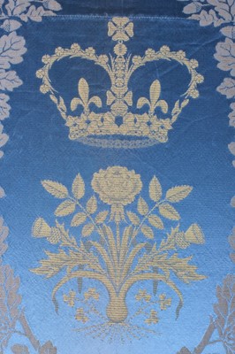 Lot 245 - Four mounted coronation curtain panels, woven...