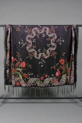 Lot 254 - A shot silk chiné shawl circa 1910-20, woven...