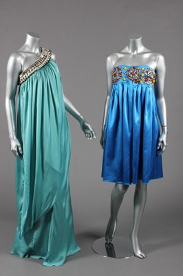 Lot 314 - A Temperley turquoise silk evening gown,...