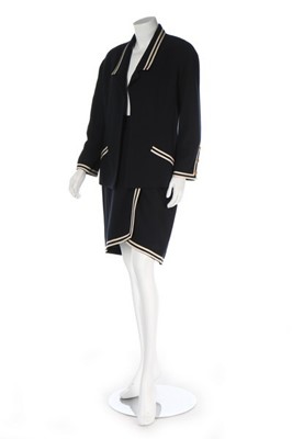 Lot 222 - A Chanel nautical-inspired navy wool suit,...