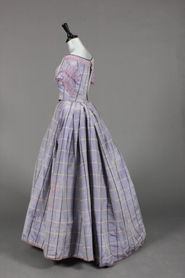 Lot 63 - A lilac tartan moire taffeta gown with day and...