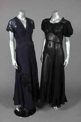 Lot 82 - Four black and blue full length evening gowns,...