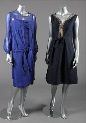 Lot 95 - A Givenchy couture midnight blue shantung...