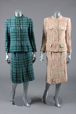 Lot 99 - A Chanel couture green tartan wool suit, late...