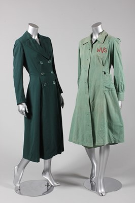 Lot 113 - A green cotton WRVS overall, 1940s, with slip,...