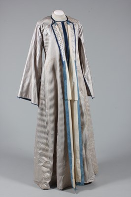 Lot 126 - A striped satin robe and matching waistcoat,...