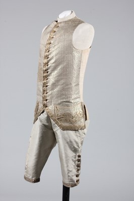 Lot 150 - A pair of pale grey silk breeches, circa 1770,...