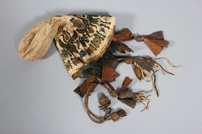 Lot 158 - An embroidered leather tobacco pouch, probably...