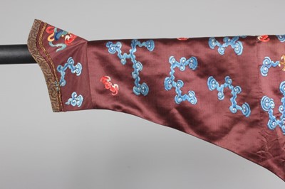 Lot 182 - A boy's chestnut satin embroidered dragon robe,...