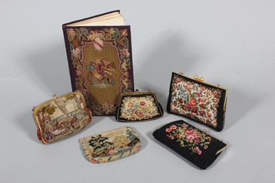 Lot 230 - Five petit point embroidered bags and a...