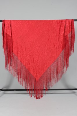 Lot 237 - An embroidered deep rose-pink Cantonese shawl,...