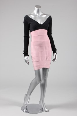 Lot 309 - An Herve Leger pink and black `bandage' dress,...