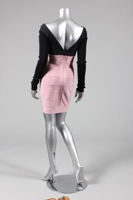 Lot 309 - An Herve Leger pink and black `bandage' dress,...