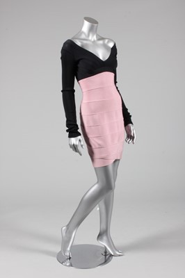 Lot 309 - An Herve Leger pink and black `bandage' dress,...