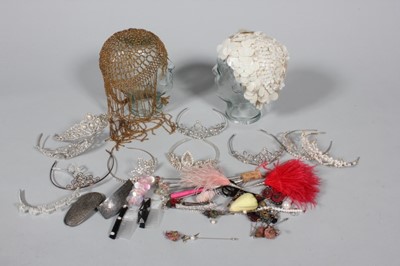 Lot 336 - Tiaras, hair ornament and hat pins, including...