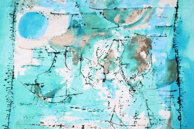 Lot 380 - Zao Wou for Ascher 'Paysage Bleu' printed silk...