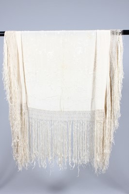 Lot 36 - Two embroidered ivory silk shawls, Cantonese...