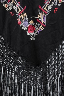 Lot 89 - A figuratively embroidered shawl, Chinese,...