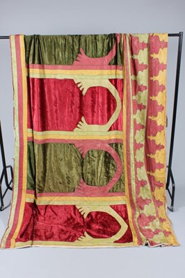 Lot 93 - A velvet and damask satin wall hanging,...