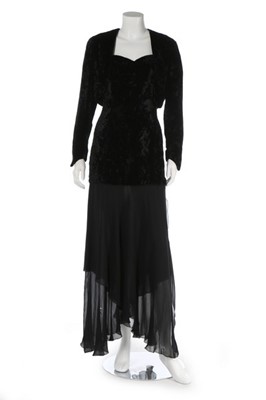 Lot 221 - A Chanel black crushed velvet ensemble, 1990s,...