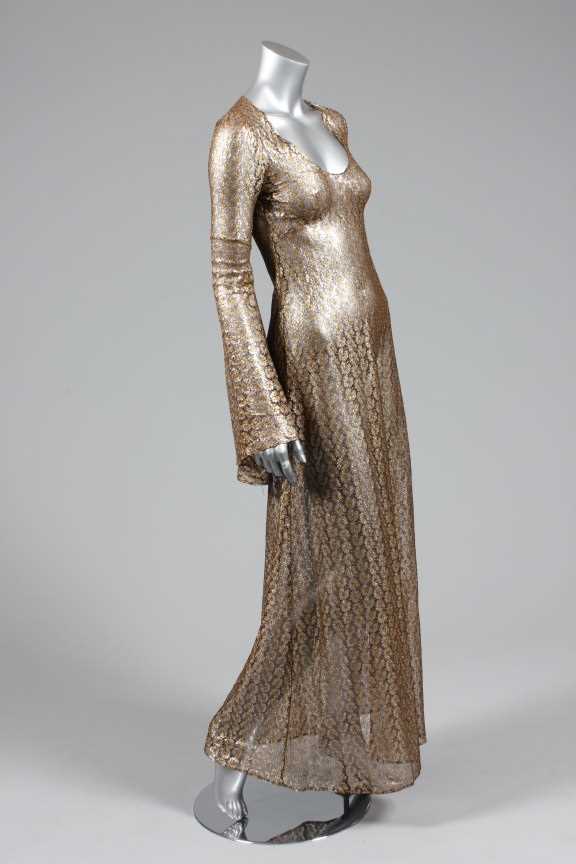 Lot 102 - A Biba gold and silver lace evening gown,