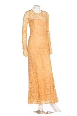 Lot 4 - A Biba yellow lace fishtail gown, early 1970s,...