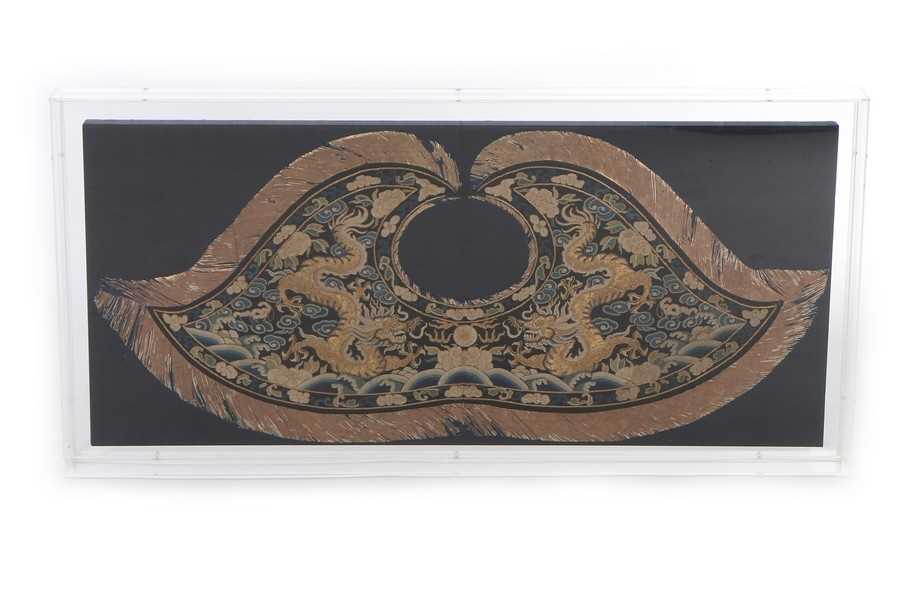 Lot 433 - A mounted embroidered pi-ling collar, Chinese,...