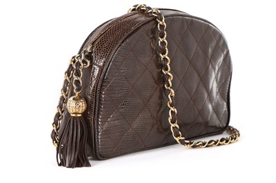 Lot 324 - A Chanel quilted brown lizard skin bag, 1980s,...