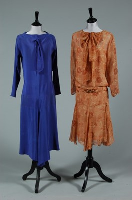 Lot 9 - Three day dresses, late 1920s-early 1930s,...