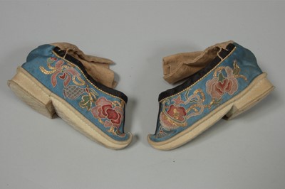 Lot 119 - Two pairs of embroidered shoes for bound feet,...