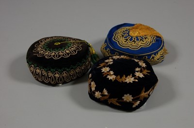 Lot 160 - Three embroidered velvet gentlemen's smoking...