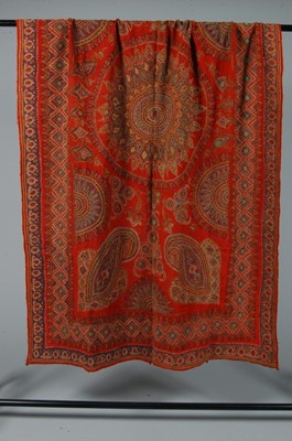 Lot 231 - An embroidered kashmir shawl, 1860s, the brick...