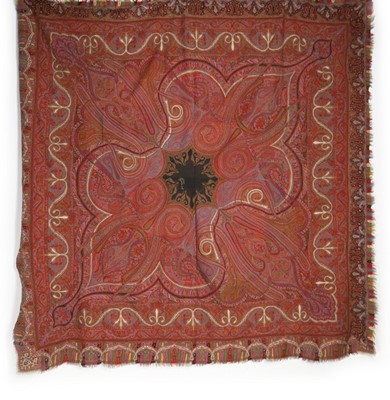 Lot 356 - A fine woven kashmir square shawl, circa 1850,...