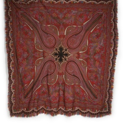 Lot 348 - A woven kashmir square shawl, circa 1850-60,...