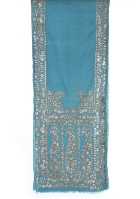 Lot 351 - A fine embroidered blue silk/wool stole,...