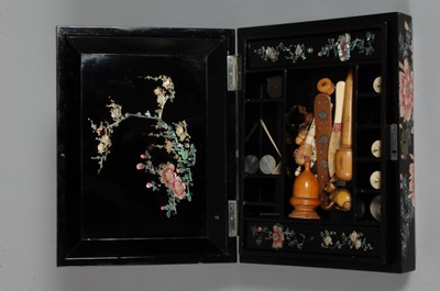 Lot 342 - A mother-of-pearl inlaid work box, late 19th...